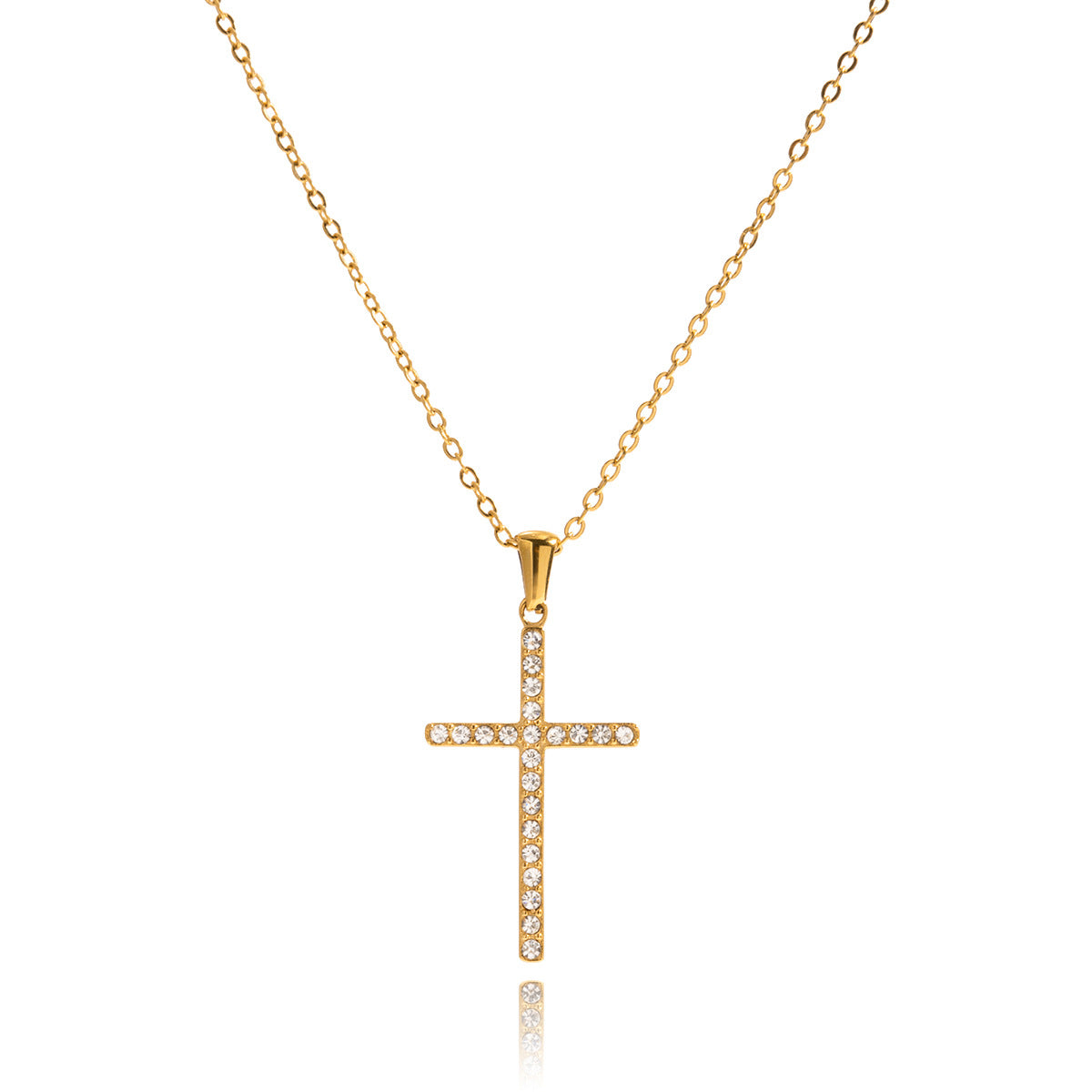 2H 18K Gold Cross Necklace Zircon Collarbone Chain Stainless Steel Jewelry for Women
