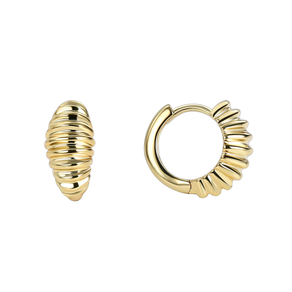 E0372 Real Gold Plated Horn Bag Earrings for Women Geometric Retro Metallic Thread Croissant Earrings Hoop Earrings