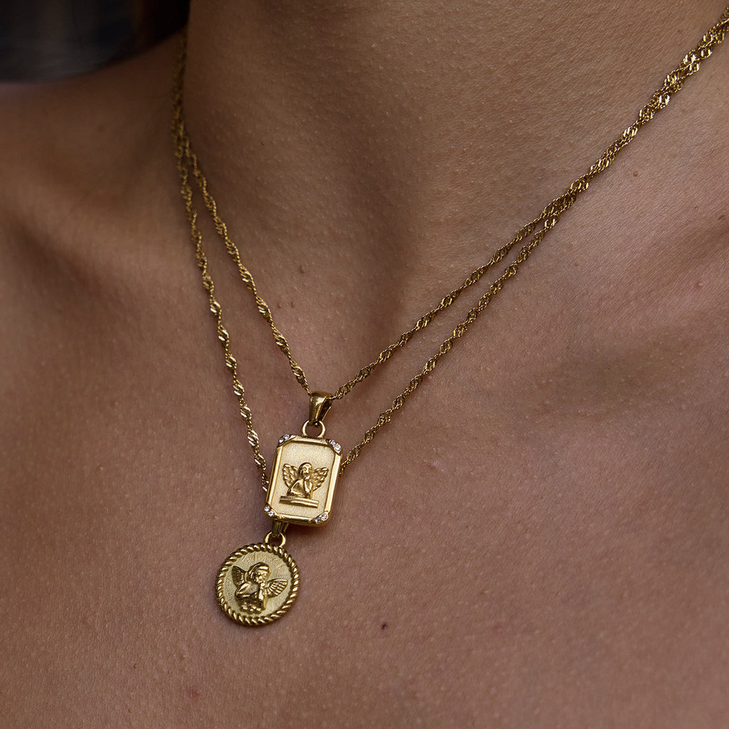 Angel Necklace Collarbone Chain18k Gold Stainless Steel Jewelry