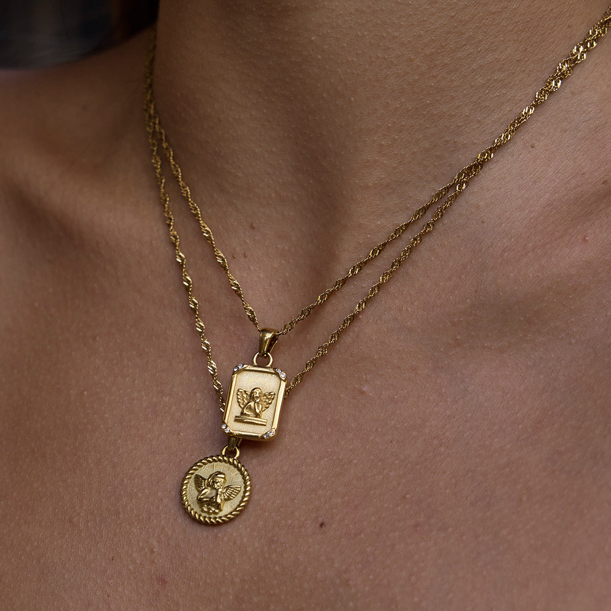 Angel Necklace Collarbone Chain18k Gold Stainless Steel Jewelry