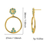 E0648 Korean Style Elegant Fashion Circle Earrings for Women Simple Retro Inlaid Blue Turquoise Hollow Earrings