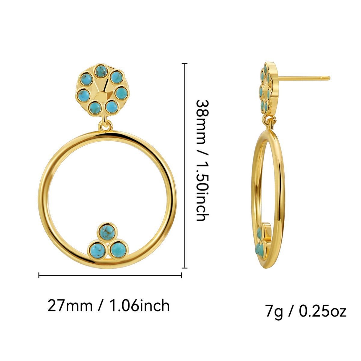 E0648 Korean Style Elegant Fashion Circle Earrings for Women Simple Retro Inlaid Blue Turquoise Hollow Earrings