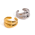 Stainless Steel Double Layer Smooth Hollow Open Ring Design Jewelry