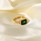 Stainless Steel Rectangular Emerald Pink Zircon Ring Women's Bagel Twist Spiral Jewelry Gemstone