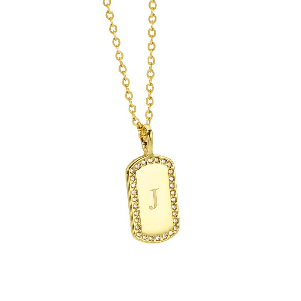 N0046 Gold-plated26Letter Square Necklace for Women, Simple Design English Choker Jewelry