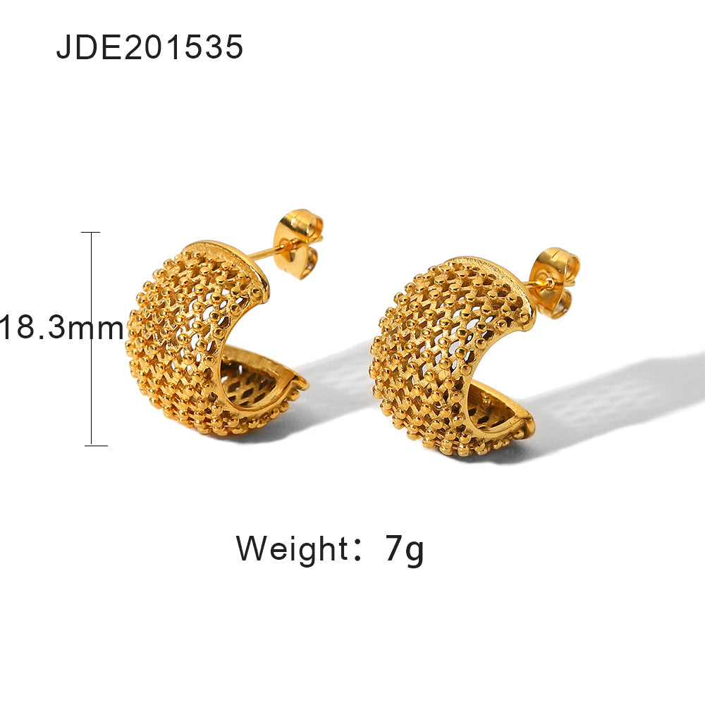 2H New style wind grid earrings18k Gold Earrings Stainless Steel Earrings Studs