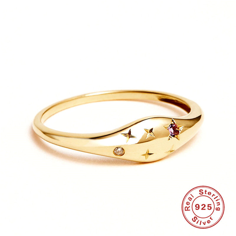 S925Sterling Silver Twelve Constellations Star Diamond Women's Ring Ring Creative Style Ring