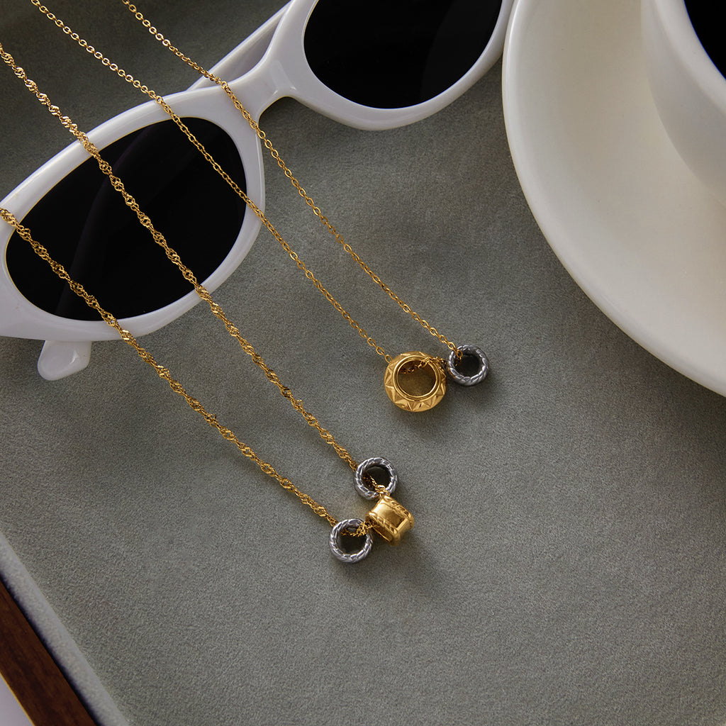 2H Color Block Circle Necklace Accessories Women's Collarbone Chain Stainless Steel Necklace Women