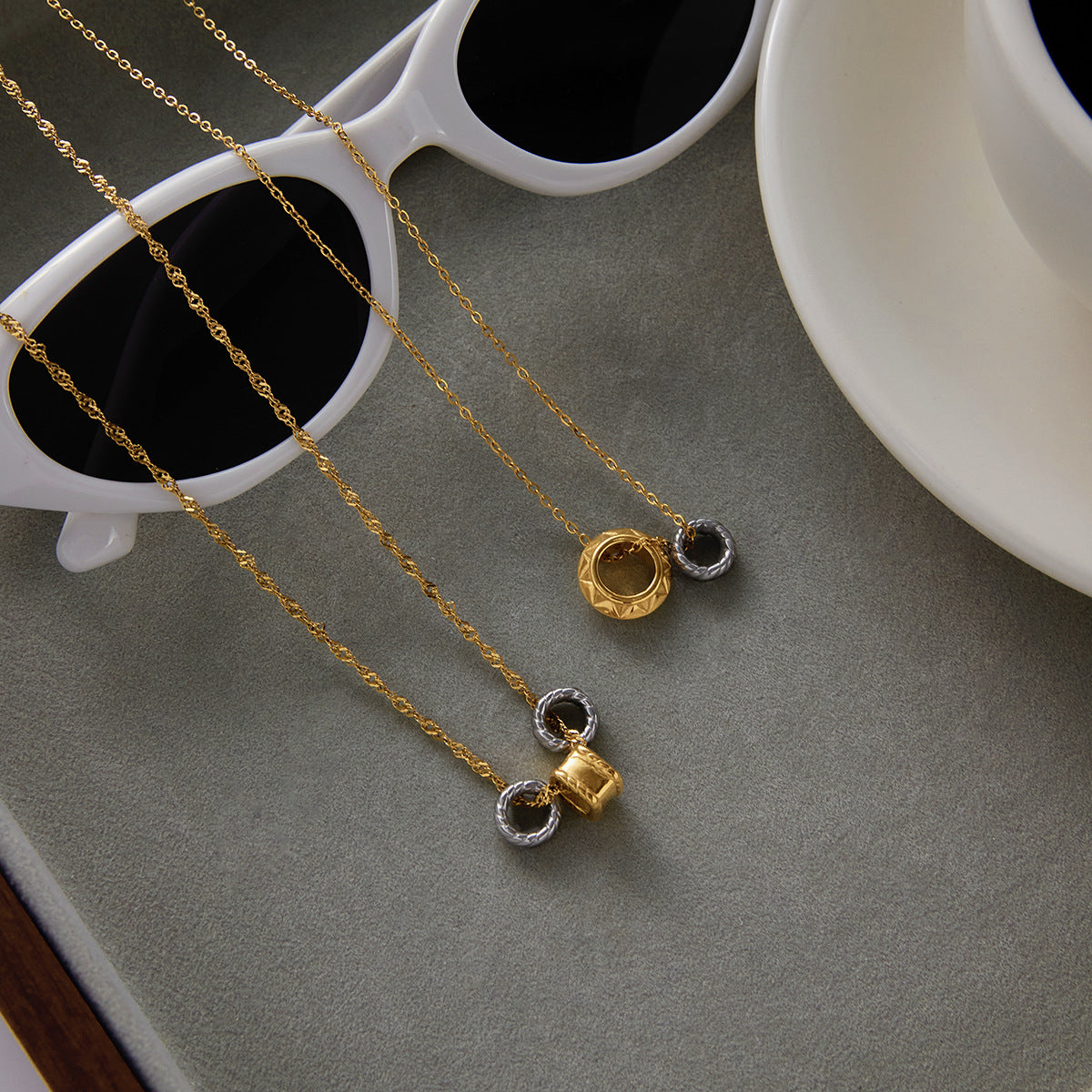 2H Color Block Circle Necklace Accessories Women's Collarbone Chain Stainless Steel Necklace Women