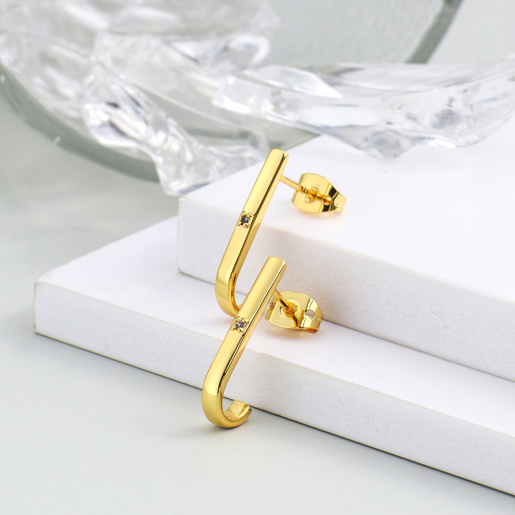Minimalist Style Diamond-Studded Earrings Cool Style Metal Smooth Hook Earrings Accessories Wholesale