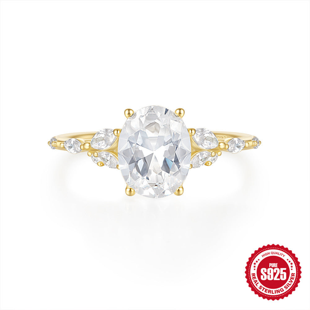 S925Sterling Silver Egg-Shaped Diamond Ring Fashion Carat Super Sparkling Diamond Wedding Engagement Ring