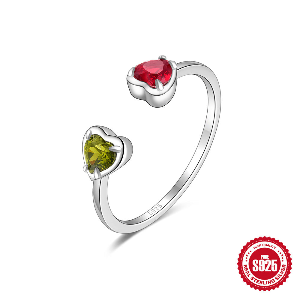 S925Pure Silver Japanese Style High-End Diamond-Studded Ring Japanese and Korean Design Sense Diamond Heart Petal Open Index Finger Ring