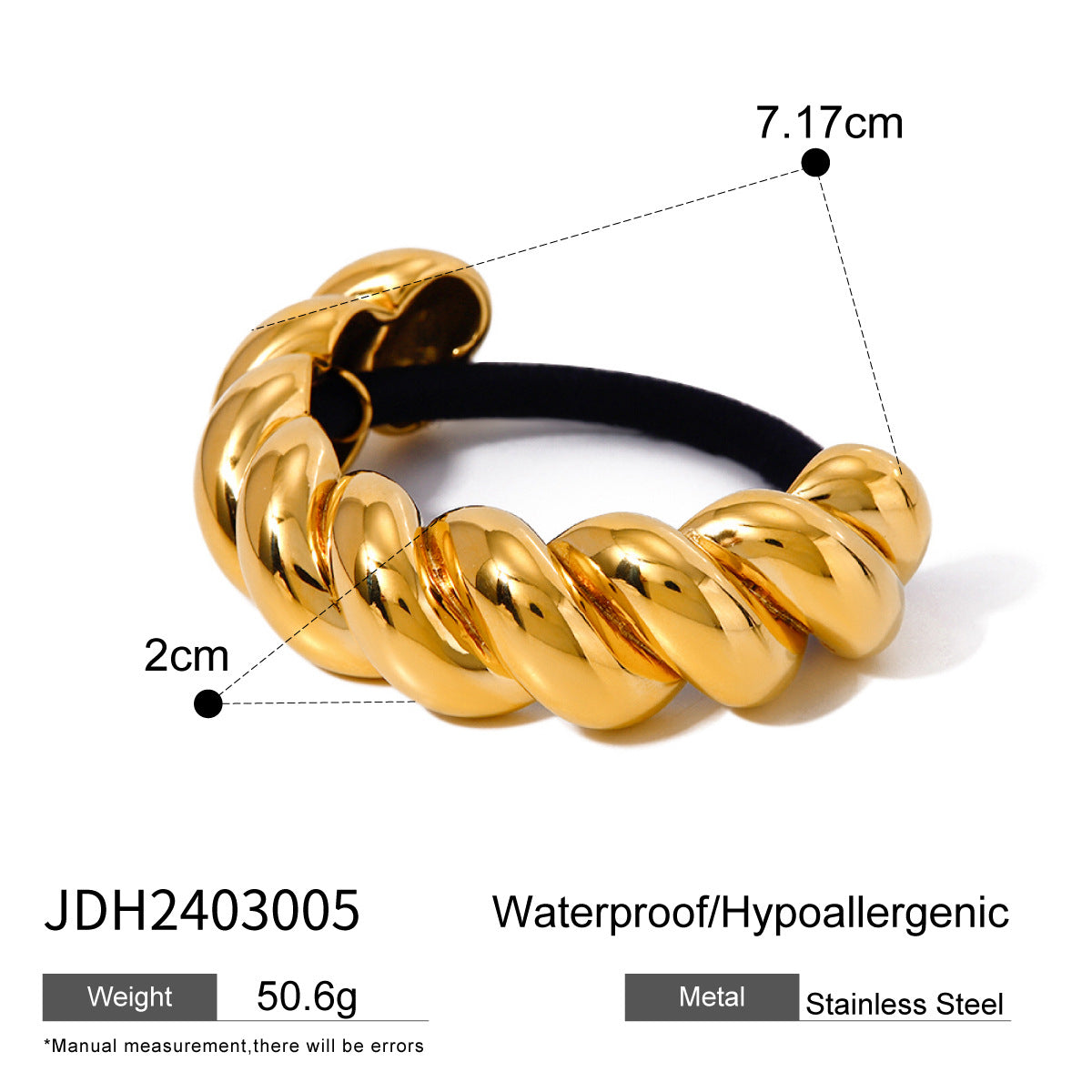 18k Gold Stainless Steel Hair Tie Hair Accessory Glossy U Large Black Hair Tie