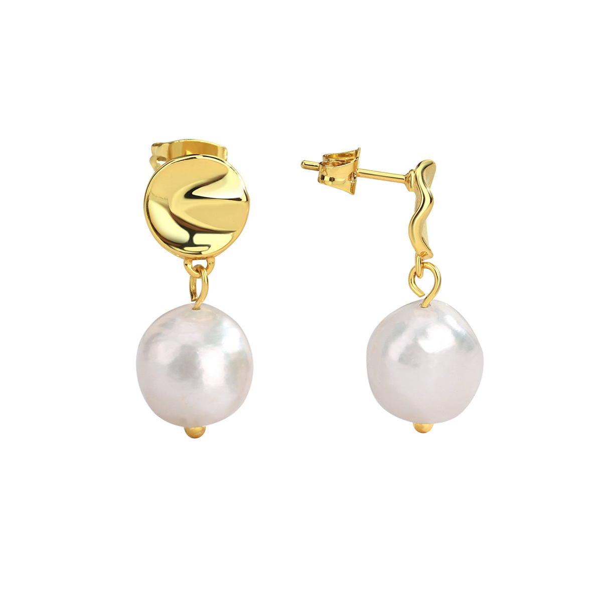 E0245Earrings Vintage Minimalist Style Natural Baroque Freshwater Pearl gold Earrings for Women