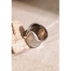 2H 18K Gold Stainless Steel Ring Unique Design Hammered Asymmetric Open Ring