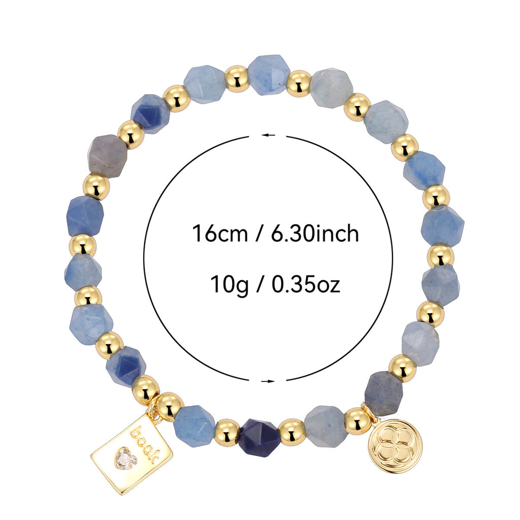 B0267 Fashion Book Zircon Engraved Beaded Aquamarine Bracelet
