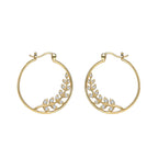 E0350 Copper Gold-Plated Leaf Hoop Earrings for Women, Simple Design, Round Branch Micro-Paved Zirconia Earrings, Lightweight