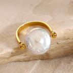 Stainless Steel Button Pearl Glossy Ring Export Jewelry