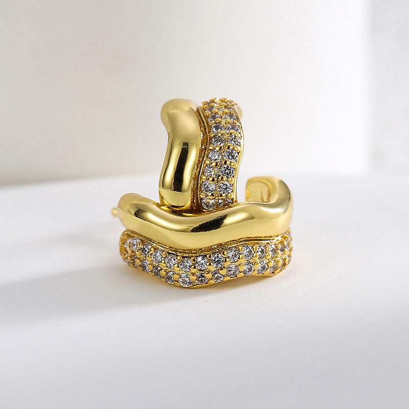 E0496 Fresh Design Geometric Earrings for Women Copper Plated with Real Gold Micro Inlaid White Zircon Fashion Stud Earrings