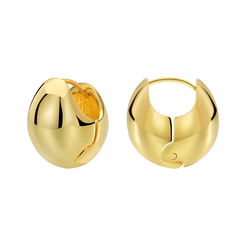 E0622 Creative Fashion Simple Round Ball Earrings for Women Copper Plated Real Gold Smooth Minimalist Style Ear Jewelry