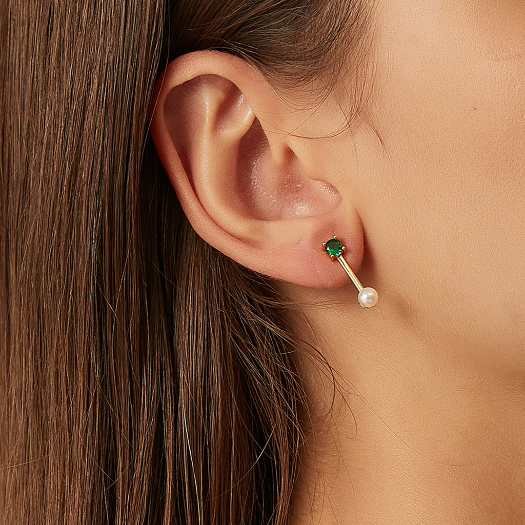 SE0024 S925Silver Japanese Korean Small Design Three-Color Zircon Pearl Stud Earrings for Women14K Gold-plated Earrings