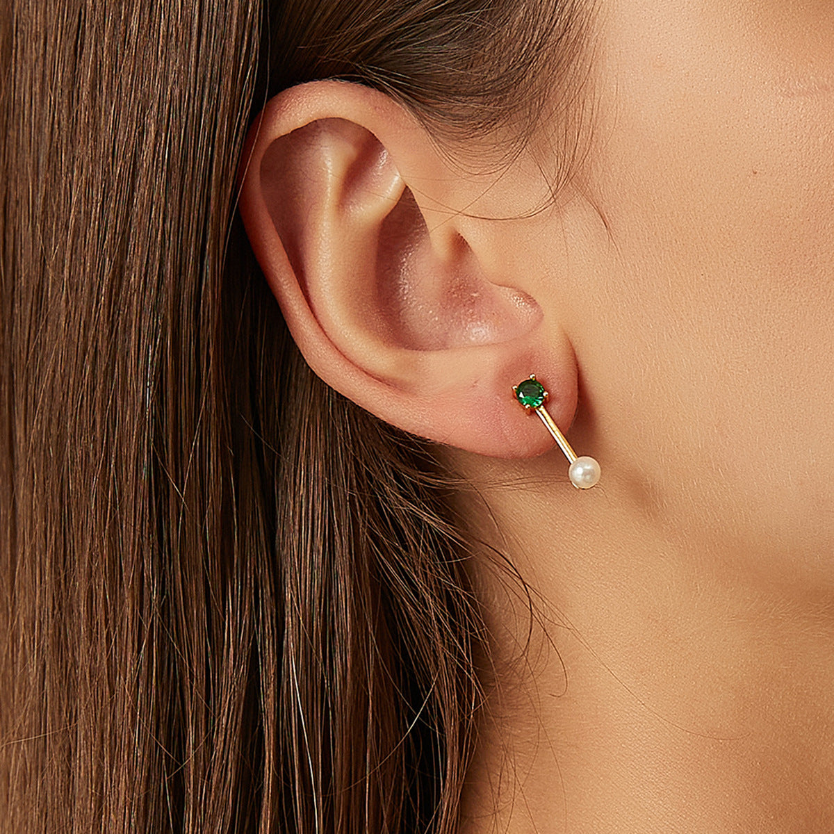 SE0024 S925Silver Japanese Korean Small Design Three-Color Zircon Pearl Stud Earrings for Women14K Gold-plated Earrings