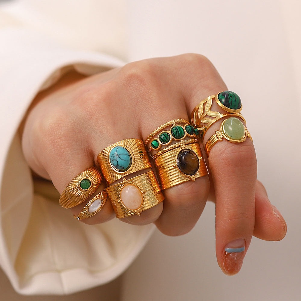Jewelry Vintage Stainless Steel Gemstone Ring 18k Vintage Gold-Plated Jewelry rings Female