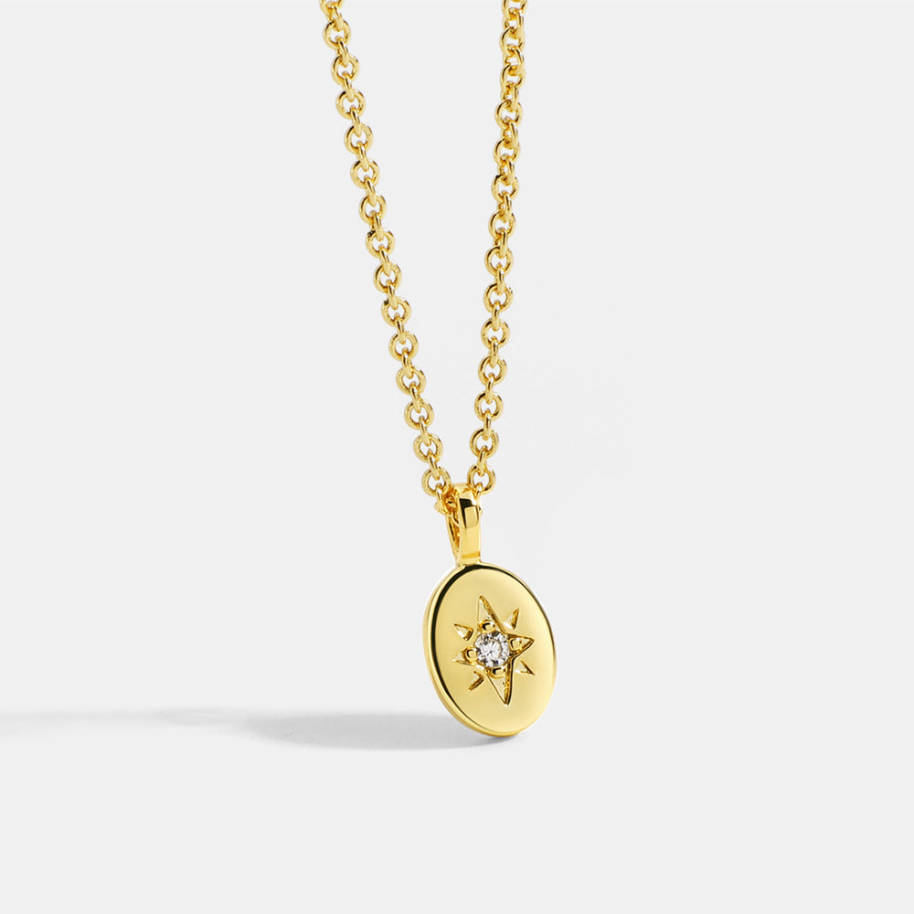 N0067 Little Round Pendant Necklace for Women with Design Sense, Star Vintage Necklace Jewelry