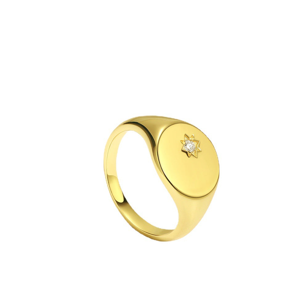 R0045 Minimalist Round Diamond-Studded Hexagram Ring for Women Fashionable Personality Star Ring