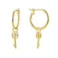 Gold-Plated Brass Key CZ Earrings with gold-tone brass construction