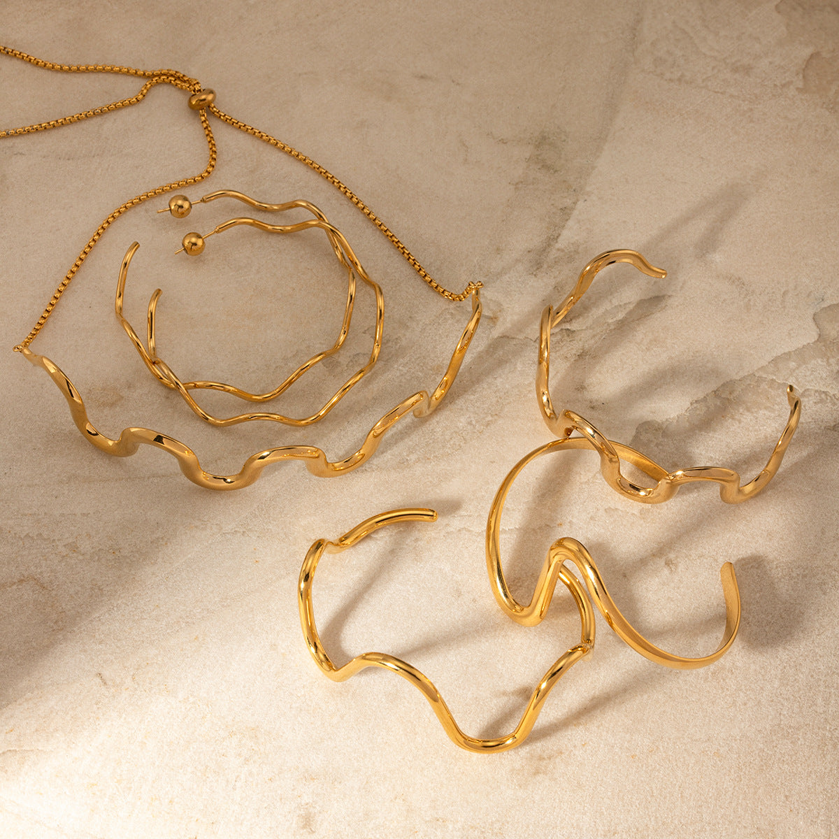 2H Hot Sale18k Gold Stainless Steel Wave Pull-Out Necklace Minimalist Style Choker for Women