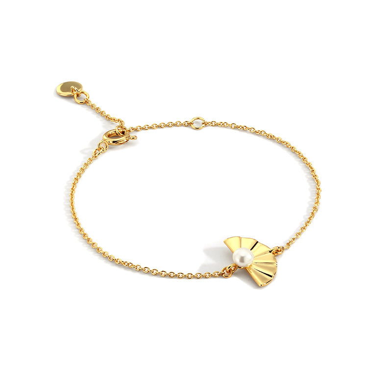 Folding Fan Pearl Bracelet for Women Fashion Gold-Plated Best Friend Jewelry Customization