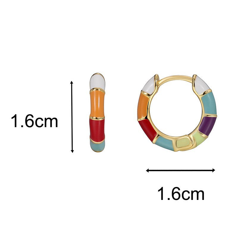 E0549 Sweet Cool Style Bamboo Joint Colorful Epoxy Earrings for Women Simple Copper Ear Clips Wholesale