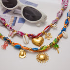 2H Vacation Style Silk Scarf Necklace Collarbone Chain Stainless Steel Jewelry for Women Non-Fading