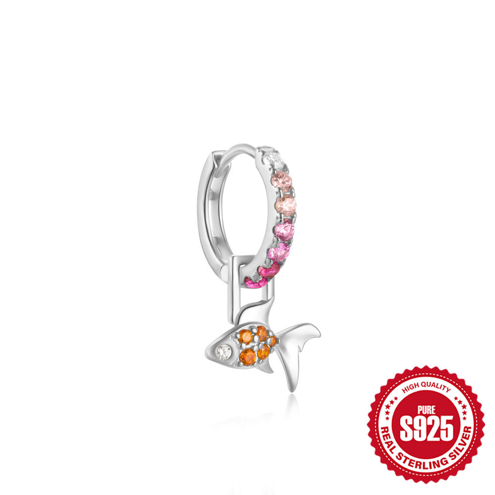 925Sterling Silver Inlaid Diamond Animal Goldfish Pendant Hoop Earrings Hot-Selling Heart Lightning Earrings for Women