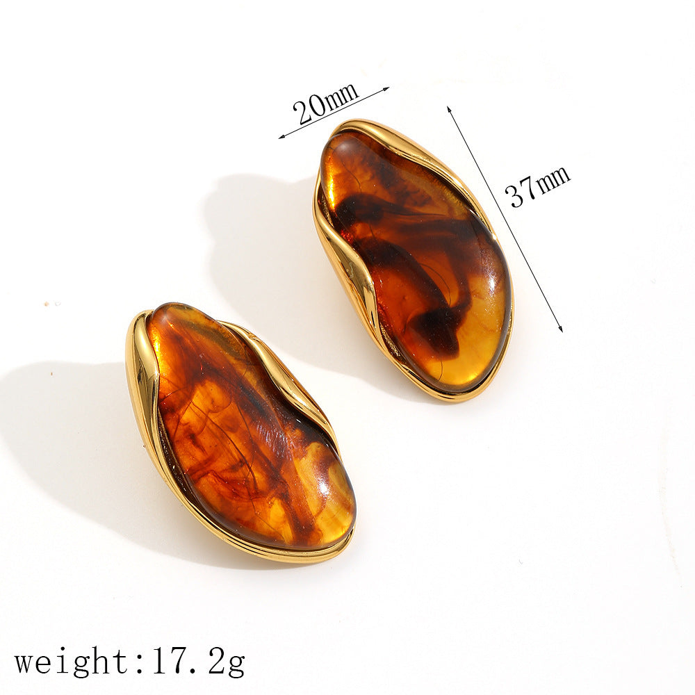 2H Resin Bracelet Stainless Steel Amber Acrylic Earrings Studs Jewelry