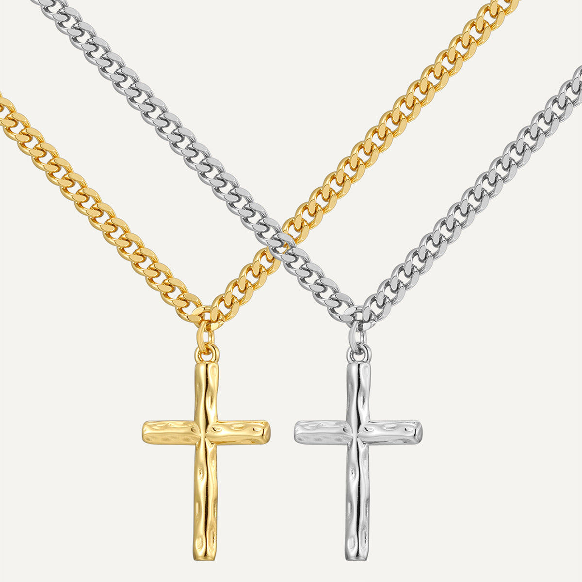 N0271 Brass Gold-Plated Vintage Design Hammered Cross Pendant for Women, Gold and Silver Two-Tone Optional Pendant