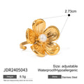 Stainless Steel Flower Pearl Ring — top view — jewelry finish and design detail