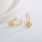 E0807 Dongdaemun Creative Design Triangle Earrings for Women Gold-Plated Geometric V Zirconia Inlaid Earrings
