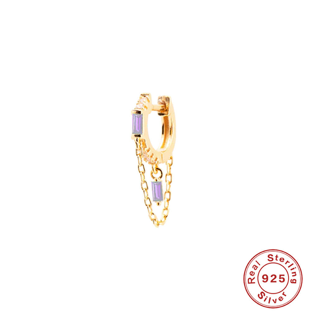 S925Pure Silver Geometric Tassel Chain Square Zircon Pendant Earrings Hoop Earrings New Earrings for Women