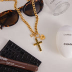 2H Zircon Cross Necklace Pendant Accessories Clavicle Chain Stainless Steel Jewelry