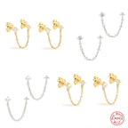 S925Pure Silver Wind Tassel Ear Thread Chain Style Single Diamond Pearl Earrings Stud Hot Selling Wind Ear Jewelry