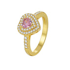 R0537 Fashion Cute Heart-Shaped Pink Zircon Ring for Women Micro-Paved White Zircon Type Ring