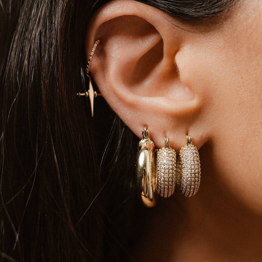 2H French Style New Fashion Versatile18k Gold Plated Stainless Steel Earrings Inlaid with White Cubic Zirconia Hoop Earrings