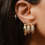 2H French Style New Fashion Versatile18k Gold Plated Stainless Steel Earrings Inlaid with White Cubic Zirconia Hoop Earrings