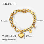 Cuban Chain Oval Chain Double Heart Small Round Zircon Pendant OT Buckle Bracelet18K Gold-plated Stainless Steel Chain