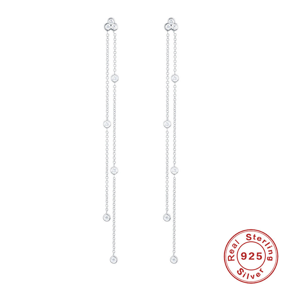 925 Sterling Silver Diamond Pentagram Tassel Ear Threads — wholesale jewelry image 07