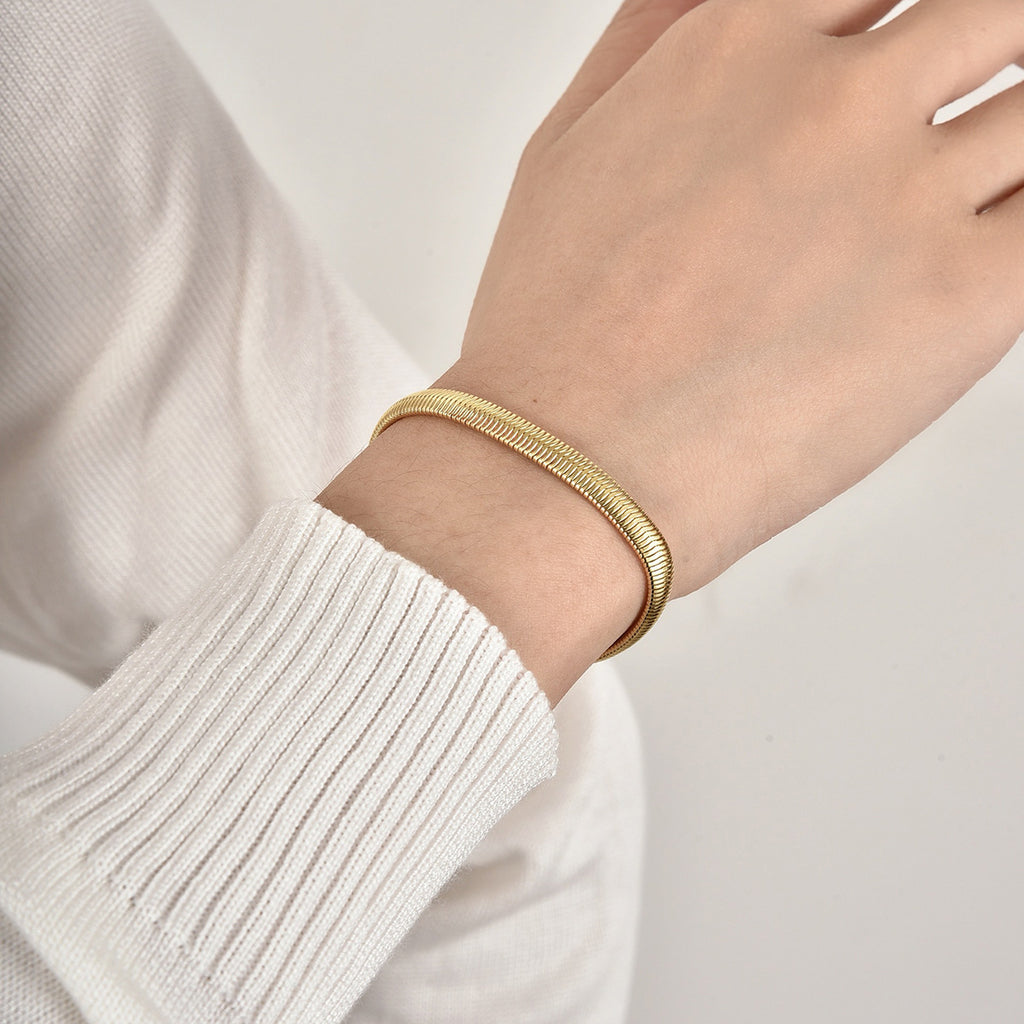 B0052 Snake Bone Bracelet for Women, Metal Chain, Fine Fish Scale, Copper Plated18K New Gold Jewelry