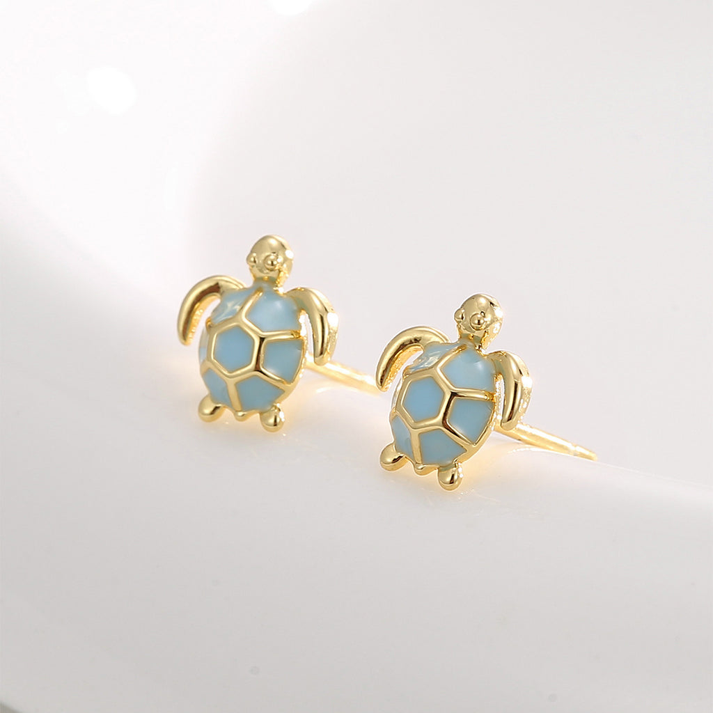 E0744 Jewelry Cute Earrings for Women Simple Gold-Plated Blue Resin Turtle Design Earrings