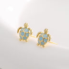 E0744 Jewelry Cute Earrings for Women Simple Gold-Plated Blue Resin Turtle Design Earrings
